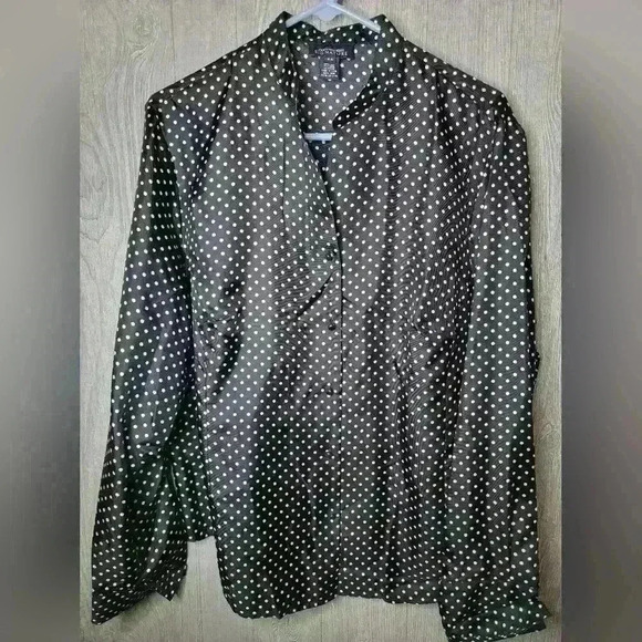 Jones New York Signature 100% Silk black w/ white poka dot button-down size 2X. - Picture 1 of 3